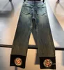 Damesjeans 2024 Autumn denim broek stiksels geborduurd goud fluweel hoge taille afslank stretch bijgesneden voor vrouwenbroek