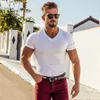 Sumpa traspirante con la maglietta a v sul collo uomo fitness slim fit maniche corta maglietta maschile marca per palestra abbigliamento da palestra 240419