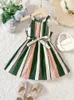 Girl Dresses Summer Arrivals Kids Girls Dress Green Stripes Fashion Casual Seaside Resort Sundresses 2-6 Years Old