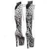 Sapatos de dança Leecabe 20cm/8inches Leopard Upper com camurça, dança da língua de altura, botas de plataforma de salto alto