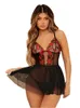 Fun Lingerie, Sexy Women's Black Mesh Transparent Suspender Nightgown