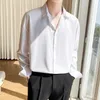 Autumn Mens Long Sleeve Shirts Fashion Korean Baggy Noiron Business Casual Elasticity Lapel Collar Shirt White Light Blue 240418