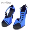 Zapatos de baile Evkoodance 8.3cm altura del tacón Satin Salsa Professional Blue Color tamaño 4-12 Evkoo-521