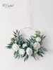 Bröllopsblommor Peorchid White Peony Hoop Bouquet Boho Anpassad Eucalyptus Dörrdekorativ krans Bridesmaid Ring