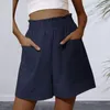 Shorts pour femmes A-line haute taille élastique avec des poches latérales de la couleur unie respirante de couleur décontractée pour l'été ci-dessus