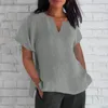 Damen T -Shirts gegen Nacken kurzärmelige Baumwollwäsche Feste Farbe Lose Casual Top