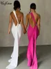 Urban Sexy Dresses Hugcitar One Shoulder Backless Justerable Scarf Loop Ruched Sexy Maxi Dress 2023 Women Elegant Y2K Streetwear Festival Outfit Y240420