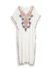 EDOLYNSA White Vintage Embroidered Long Kaftan Casual Vneck Maxi Dress Summer Clothe Beach Wear Swim Suit Cover Up Q1490 240416