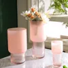 Vasen rosa gefrostete Glas Vase Textur Minimalist Kreative Zylindrische Hydroponic Blumenarrangement Accessoires für die Heimdekoration