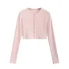 Women's Knits Sexy Cardigan Women Y2k Clothes Long Sleeve Top Knitted Cropped Sweaters Button Pink Cardigans For Woman Knitwears Preppy