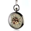 Pocket horloges open gezicht skelet automatische beweging heren mechanisch horloge Romeinse cijfers bellen met ketting mooi geschenk