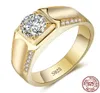 100 Original Men 925 Silver Ring Gold Color with 7mm Cz Diamond Engagement Wedding Rings for Men Fine Jewelry Gift Yr01161681217