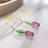 Orecchini penzolanti YBO Green Leaf Coking Arnish Drop Drop Pink Topaz Natural Pingua per donne 925 Gioielli in argento sterling