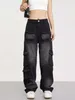 Damesjeans Reddachic Vintage Black Cargo Pockets Baggy Women Distressed Loose Casual Patchwork Wide Leg Denim Pants Grunge Streetwear