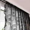 Rideau 1-pièce française romantique à volants en tulle en tulle noire au panneau transparent translucide pour la porte de la chambre à coucher
