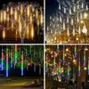 Outdoor LED Meteor Shower Lights Falling Rain Drop Fairy String Waterproof na świąteczne imprezę Ogród Dekoracje wakacyjne 240409