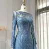 Abiti per feste di lusso Dubai Blue Mermaid Muslim Evening Overskirt Sleeve Long Plus Women Wedding Gowns