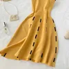 Urban Sexy Dresses Knitted contrast color sexy V-neck spaghetti shoulder strap summer mini dress womens casual party yellow black sweater Y240420