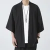 Vêtements ethniques Kimonos masculins Kimonos traditionnelle mâle japonais Open Front Cardigan Cloak Haori Yukata Veste Mabinet noir