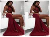 Sexy Burgoundy Mermaid Prom Dresses Long 2018 Lace High Side Divish Vesadas de la noche Chiffon Partido formal Rente de soiree2128126