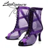 Zapatos de baile diestros festivos de mujer morados para damas botas sexy cuba tacones altos Zapatillas Latin Women