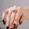 Anelli a grappolo all'ingrosso di s925 sterling sterling fiore femminile di lusso rosa rosa zircone zircante e anello di alta qualità