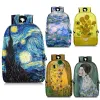 Plecaki obraz olejny autorstwa Claude Monet Gustav Klimt van Gogh Backpack Starry Night Sunflower Kiss School Tours Women Travel Laptop Bookbag