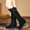 Boots Warm Fashion Sneakers Women Genuine Leather Wedges High Heel Mid Calf Female Winter Thigh Platform Pumps Casual Shoes