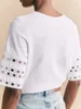 Camisetas femininas T-shirt White White 2024 Summer Lace Stitching Hollow Out Sleeved Feminina Redonda do pescoço Top Top Top Top