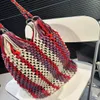 Utomhusfärgvävd mamma barnpaket kvinnor sommarhandväska axelkedja lyx designer märke crossbody kvinnlig strand tote med mini axelväska