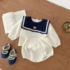 I Autumn Kids Baby Girls Full Sleeve Naval Leader Bear Top Tshirtsolid Shorts Toddler Spädbarn Bomullskläder Set 2st 240410