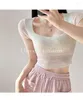 Women's T Shirts Summer TVVovvin 2024 Fashion Square Neck Gradient Knit Underlay Shirt for Women Slim and Short Cut Open Navel 2EF2