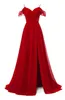 Split Long Prom Kleider Spaghetti Schatz Rückenless Schnürschnürchiffon-Falten Rüschen A-Line Plus Size Formal Event Party Kleid pd14