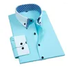 Herren -Hemdhemden Herren Doppelschichthemd Langarm Non -Eisen -Modegeschäft formelle regelmäßige Fit Office Camisa Social Solid Button