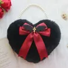 Sacchetti cosmetici fatti a mano lolita nero rosa peluche amorevole borsetto ali diavolo ali Y2k borse abody ragazza signore mini pelliccia carina