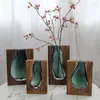 Vases European Log Solid Wood Transparent Green Glass Hydroponics Vase Designer Home Decor Desktop Ornaments Of El Board Room