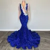 Sparkly Prom Dresses For Black Girls Royal Blue Crystal Sequin Party Gowns 2024 Vestidos De Gala