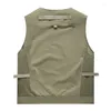 Men's Vests Spring Autumn Multi-pocket Tooling Quick-drying V-neck Waistcoat Men Casual Loose Solid Color Military Tactical Tops