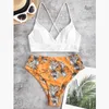 Dames badmode bloem afdrukken bikini 2 -delige set vrouwen backless twee zwempak plus size strandkleding badkleding driehoek bikini's