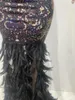 Casual Dresses Women High Stretch Bodycon Stage Dress Pekading Sparkle Feather Hem Maxi Long Performance Celebrity Evening Club Party