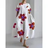 Moda dama krótkie rękawy duże luźne sukienka maxi retro kobiety kwiatowe sukienka kieszonkowa o szyjka sukienka elegancka szata 240420