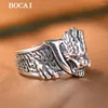 Cluster Rings BOCAI S925 Silver Retro Personalized Ruyi Flame Pattern Three Dimensional Dragon Open Ring Men's Gift