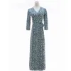 Casual Dresses 2024 Wrapped Skirt Summer Green Polka Dot V-Neck Lace Up Split Slim Fit Printed Dress