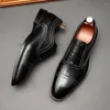 Dress Shoes Black Mens Oxford Genuine Leather Handmade High Quality Lace-Up Brogue Classic Party Wedding Formal For Men