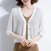 Tricots pour femmes coréens fashion d'été haussez les épaules de printemps automne cardigans pour femmes à demi-manches minces tricots tops meste de pull cardigan