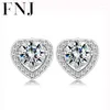 أقراط مسمار FNJ القلب الرومانسي 925 Silver Jewelry الأصلي Pure S925 Sterling arring for Women White Zircon