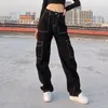 Jeans pour femmes Dayifun Street Fashion Multi-Pocket Design Workwear Works Pants Ligne droite Femelle High Woard Loose Denim Pantalon