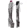 Sapatos de dança Leecabe 20cm/8inches Leopard Upper com camurça, dança da língua de altura, botas de plataforma de salto alto