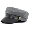 Berets Punk Retro Winter Autumn Metal Button PU Leather Flat Navy Hats Fishing Cap Women Captain Caps Men Sailor