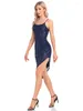 Robes de fête xuibol luxueuse robe à paillettes courte sexuelle Blue suspension du genou longueur pour 2024 Femme Prom de cocktail